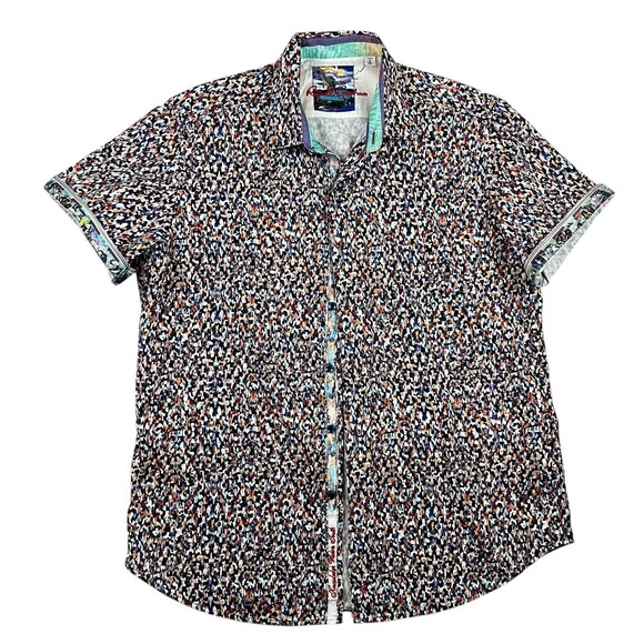 Robert Graham Dinosaur Collector Embroidered Shirt  Size L  Short Flip Sleeve - Picture 1 of 12